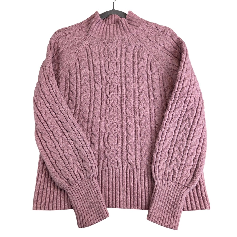 Joie Cable Knit Sweater Women Large Pink Mock Neck Long Sleeve Luxury Cozy Warm